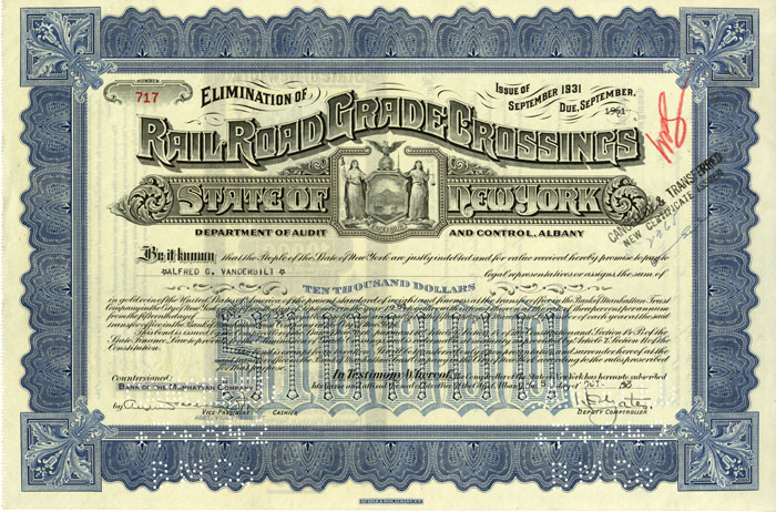 Alfred G Vanderbilt, Jr signed Elimination of Railroad Grade Crossings